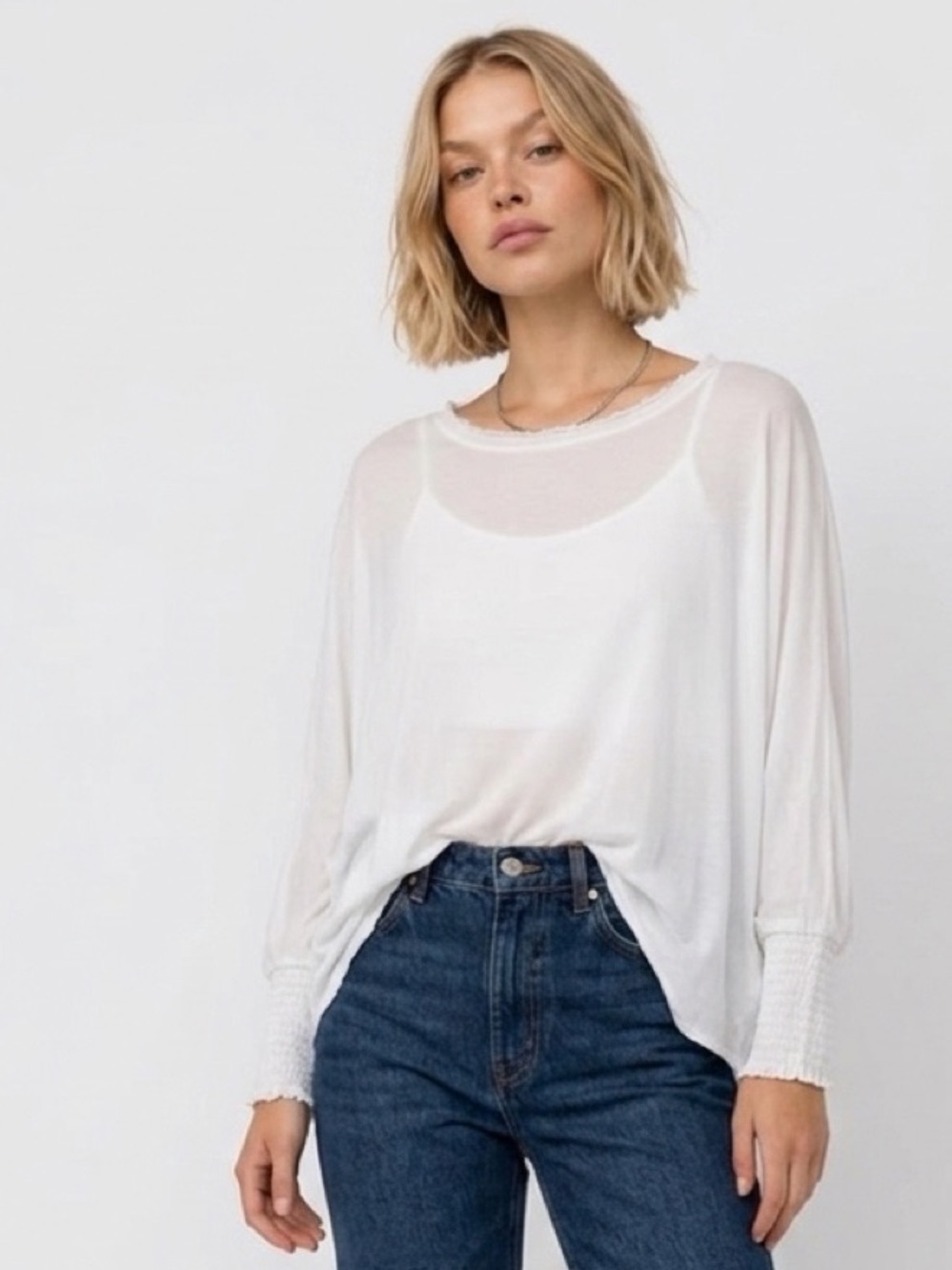 DownEast White Long Sleeve Lightweight Tee
